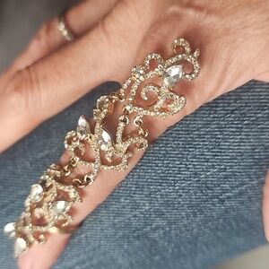 Vintage Gold & Swarovski Crystal Full Finger Ring